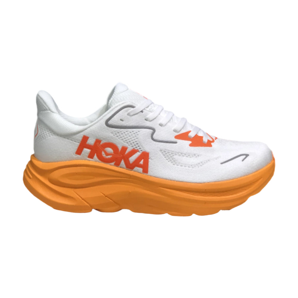 HOKA ONE ONE Clifton 10 Comfortable and breathable Men's and Women's Running Shoes Training Shoes - White-orange