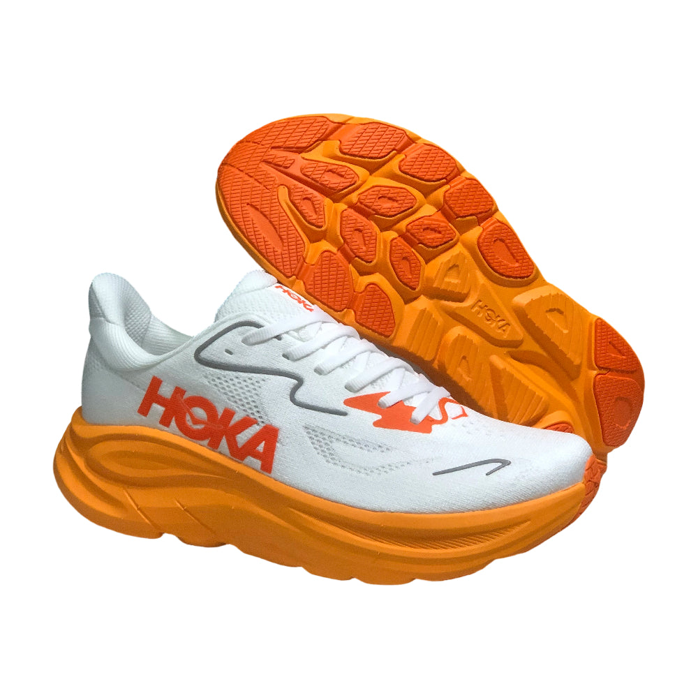 HOKA ONE ONE Clifton 10 Comfortable and breathable Men's and Women's Running Shoes Training Shoes - White-orange
