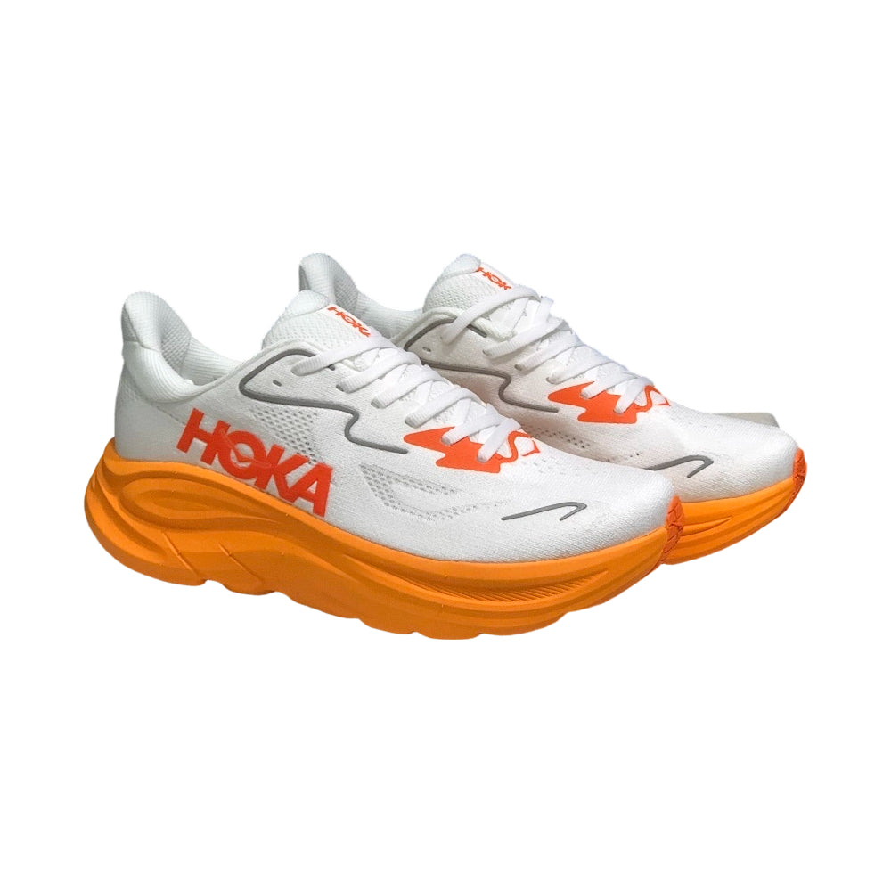 HOKA ONE ONE Clifton 10 Comfortable and breathable Men's and Women's Running Shoes Training Shoes - White-orange